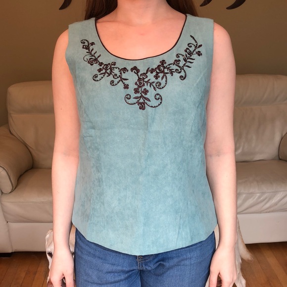 Coldwater Creek faux suede beaded top - Picture 1 of 8